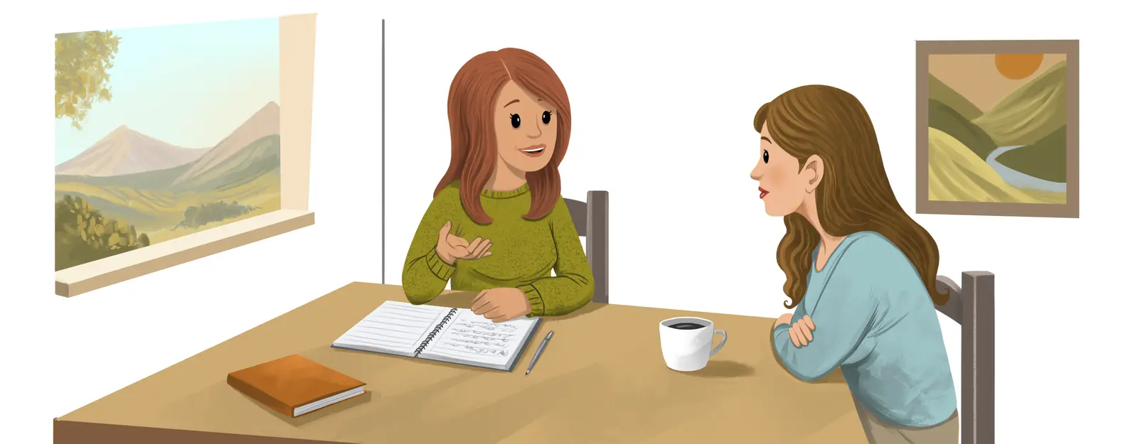 INFJ woman shares thoughtful insights and compassionate guidance during an empathetic, reflective conversation